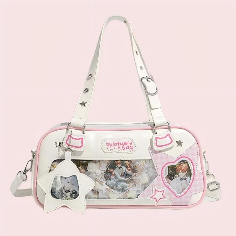 Sweet and cool spicy girl's double-sided large capacity snack-sized handbag Black/Blue/Pink Zippered Daily Japanese College Style Ita Shoulder Bag