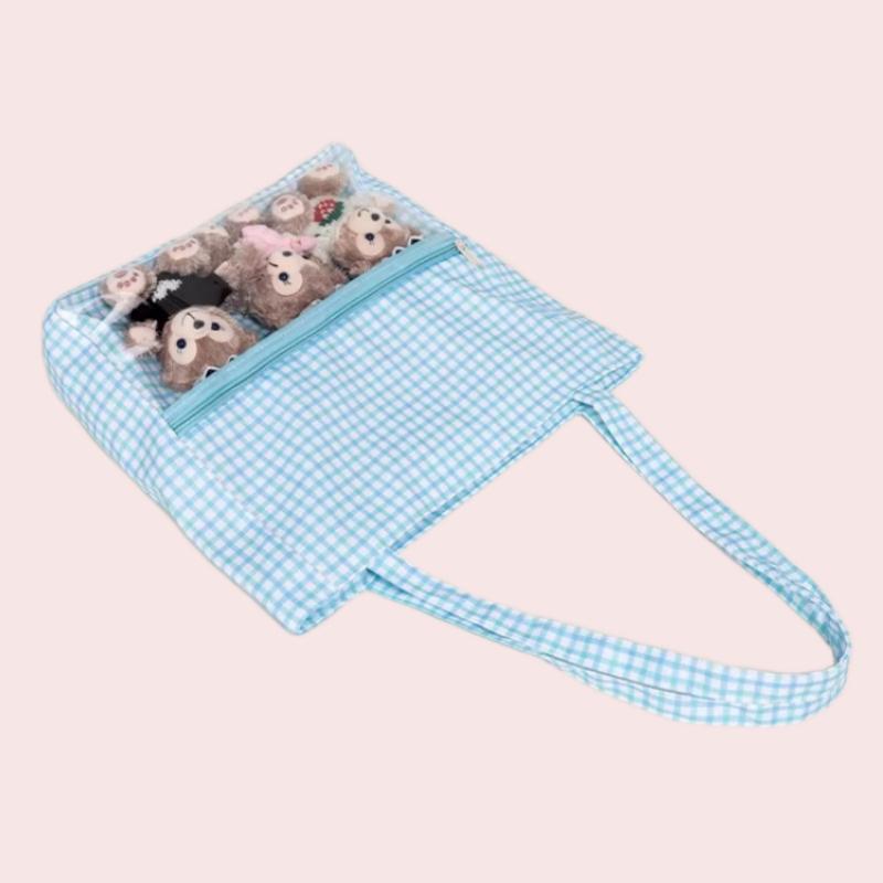 Blue Zippered Daily Japanese Ita Shoulder Simple Canvas Tote Bag