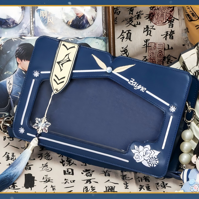 Blue Zippered Star Chinese Style Ita Crossbody Bag