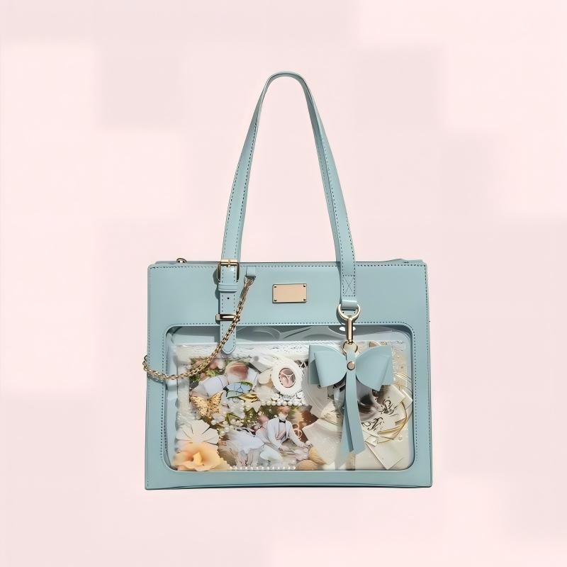 Tote bag Bowknot Zippered Sweet Japanese College Style Ita Shoulder Bag Blue，Purple，Beige