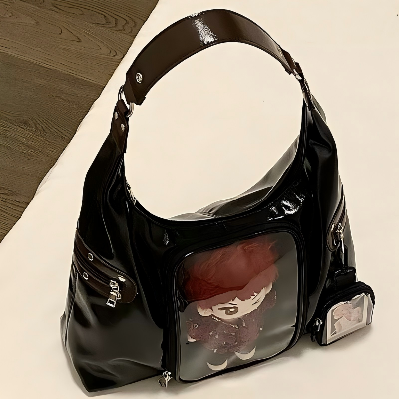 Black Zippered Miku Punk Ita Handbag