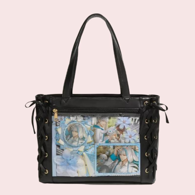 Multiple colors Zippered Daily canvas Sweet Japanese Ribbon Large Capacity anime Bar Pump Girl Commuting One shoulder Tote Ita Bag