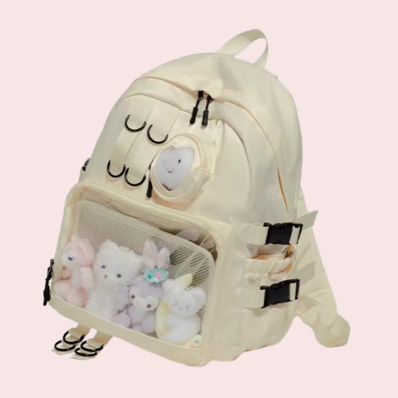Black/Beige Zippered Daily Sweet Japanese Large capacity premium canvas casual computer travel Ita backpack