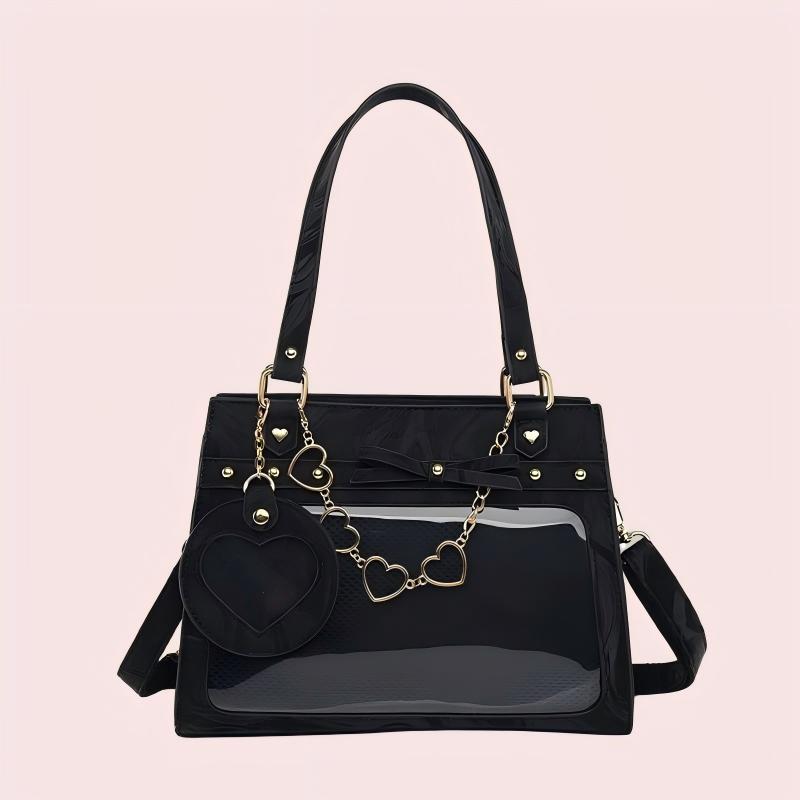 Bow Zippered Daily Japanese College Style Ita Shoulder Bag Black,White