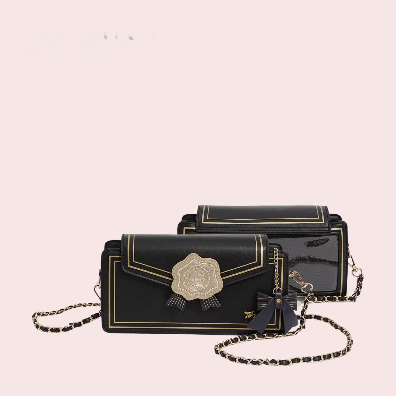 Elegant Chain Rose Letter Versatile Single-Shoulder Crossbody Flap Envelope Uniform Itabag