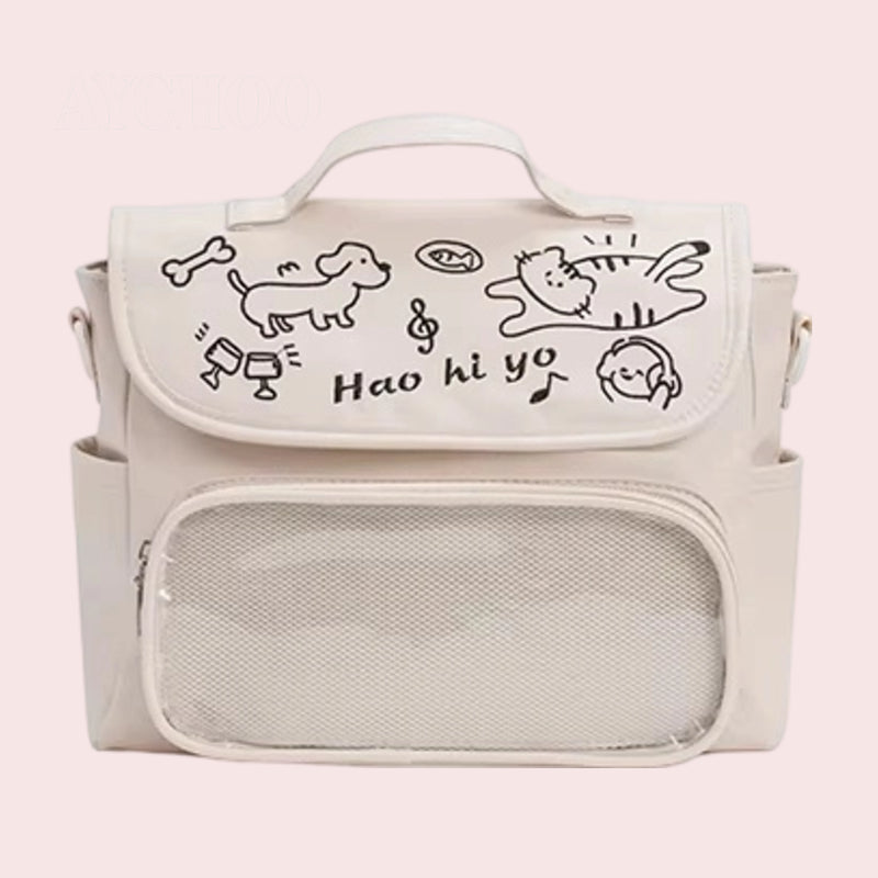 Anime-themed Ita Bag with Transparent Panel, Convertible Backpack for School & Tutoring, Unique Crossbody Design