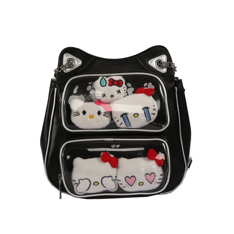 inspired cartoon cat-ear backpack for women, badge & goods large-capacity itabag, fashionable textured versatile tote bag