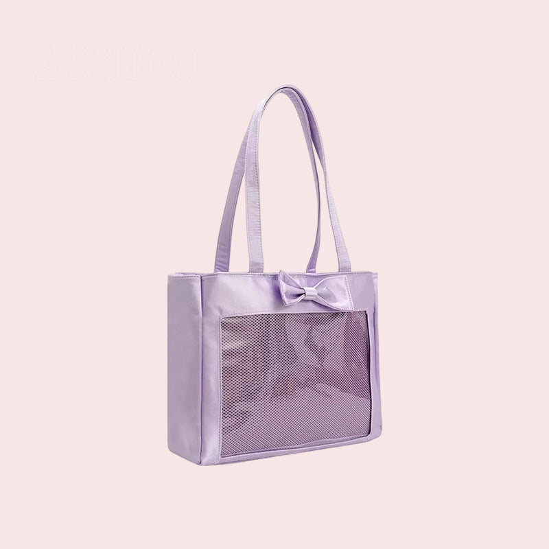 Large Capacity Ita Bag Crossbody A4 Satin Display Section Sweet Bow Commuter Tote Bag