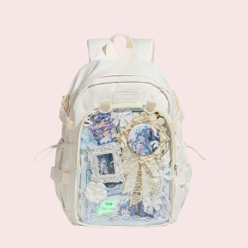 Zippered Daily College Style Ita Backpack Black-White-Blue large capacity