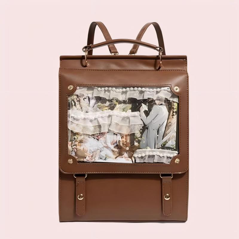 High-end transparent, versatile and spacious or girls Black Chain-Decorated Daily Japanese College Style Ita Backpack