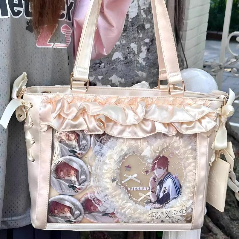 Multi-Color Polyester seascape satin crossbody single shoulder bag with large capacity ribbon bowZippered Daily Sweet Japanese College Style Princess Ita Crossbody Bag