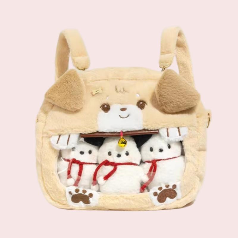 Brown-Black Zippered Cardy Dog Shoulder Women's New Large Capacity Plush TongSweet Japanese Ita Backpack