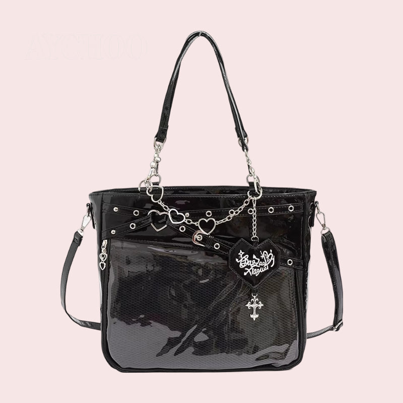 Japanese Style Heartbeat Journey Large Capacity Itabag Badge Versatile Shoulder Crossbody Bag