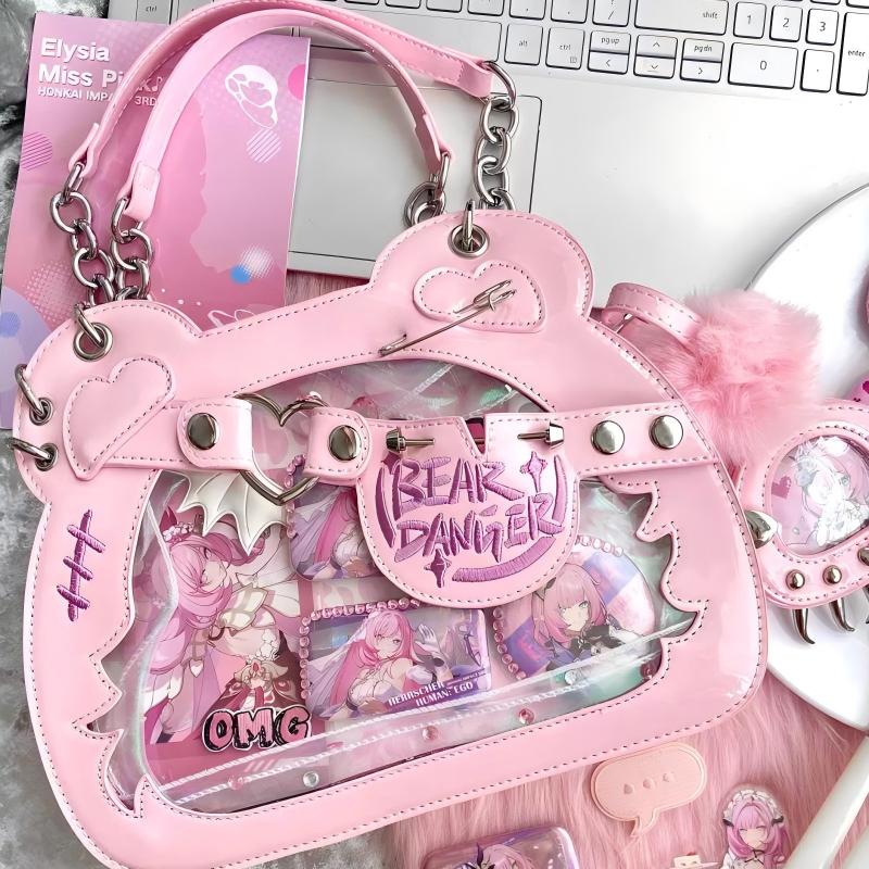 Cute bear god fierce little bear paw spicy girl cross-body handbag;patent leather Multi-Color Bow Zippered Sweet College Style Large Ita Backpack