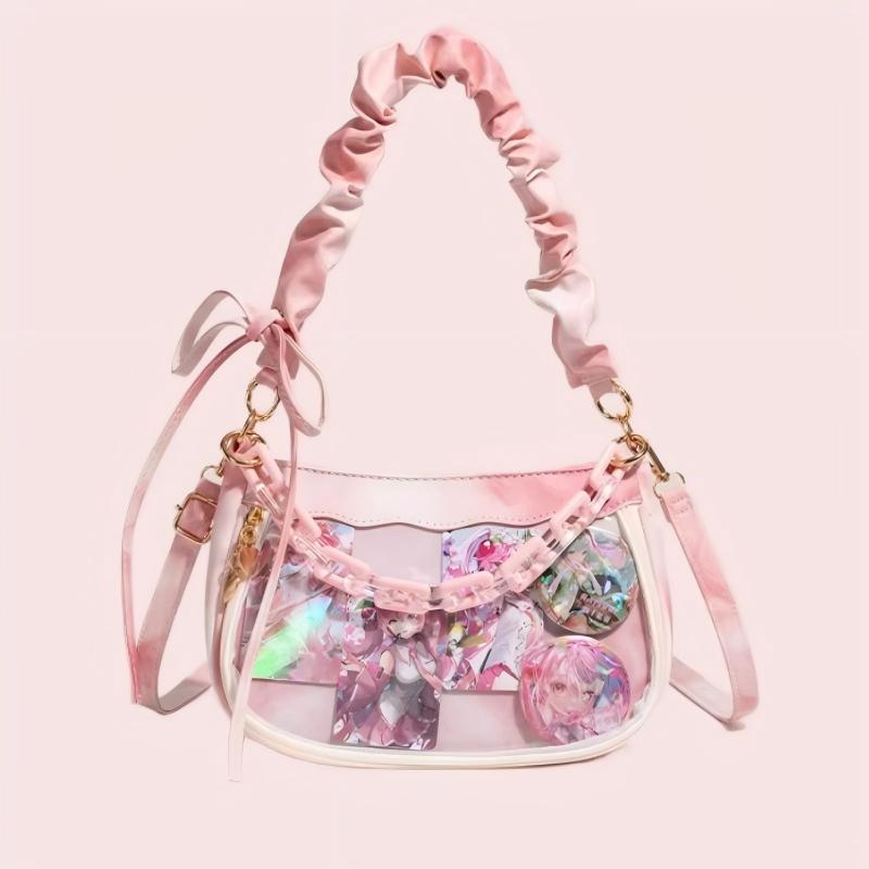 Sweet gradient reversible bag with small food capacity underarm Blue-Pink Ombre Bow Zippered Sweet Japanese Princess Ita Shoulder Bag