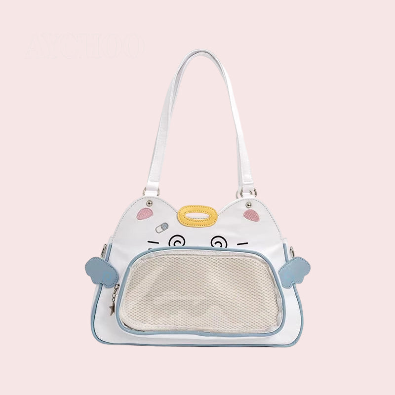 Cat Itabag Compact Doll Crossbody Bag in Nylon, Cute Student Laptop Backpack
