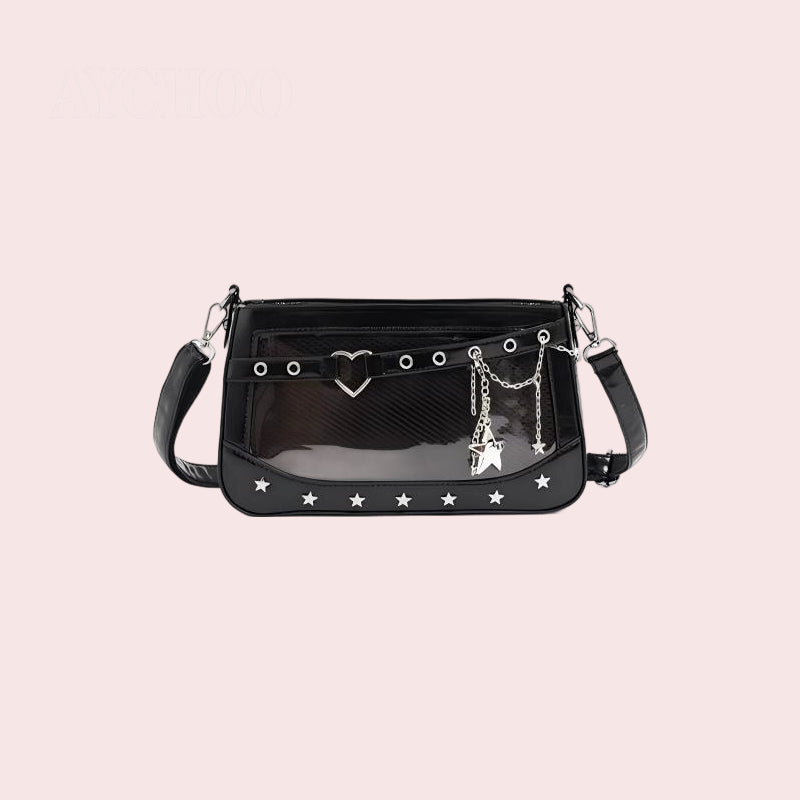 Versatile Transparent Crossbody Ita Bag for Displaying Small Anime Badges and Merchandise