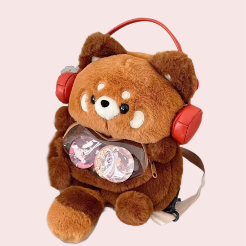 Brown Zippered Sweet Red Panda Pain Bag Female 2026 Autumn/Winter New Plush Doll Shoulder Versatile Ita Backpack