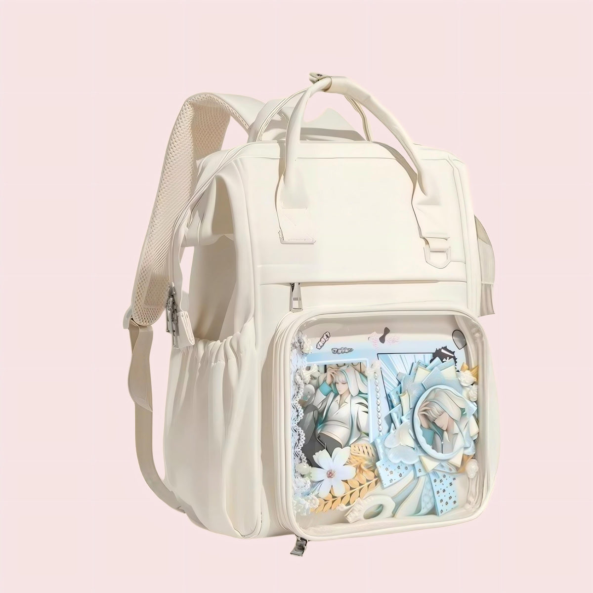 Zippered Japanese Ita Backpack Beige，black，blue
