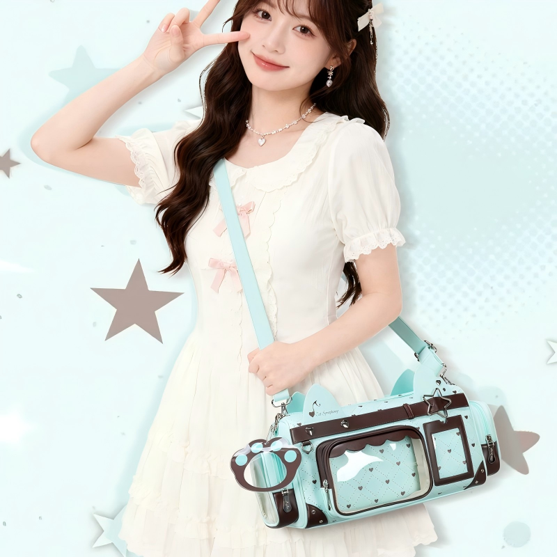 Cat-Ear Boston Doll Bag Women's Daily Commute Shoulder Crossbody Itabag with Shadow Plaid