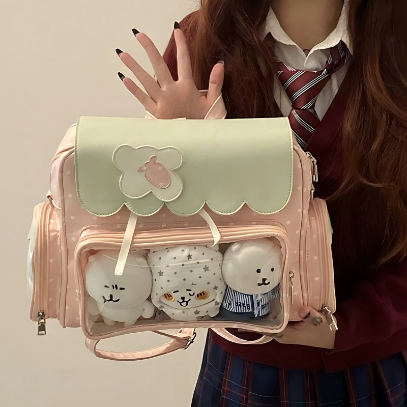 Preppy Style 10cm Doll Backpack for Concerts - Hidden Stand Support Fan Chasing Itabag with Secret Compartment Strawberry Color itabag